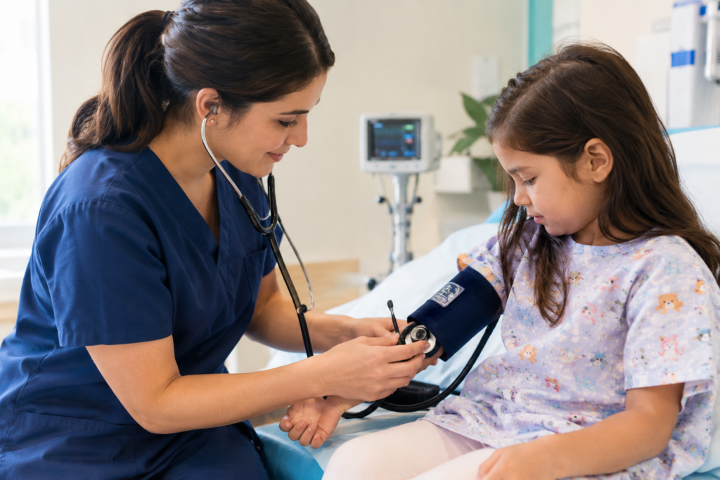 Nurse checking a child's vitals